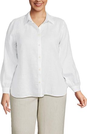 Lands End Linen Long Sleeve Feminine Shirt in White at Nordstrom, Size 2X
