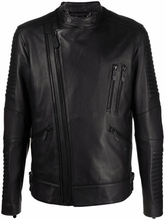 Philipp Plein crystal skull biker jacket - men - Lamb Skin/Elastane/Crystal/Polyester - S - Black