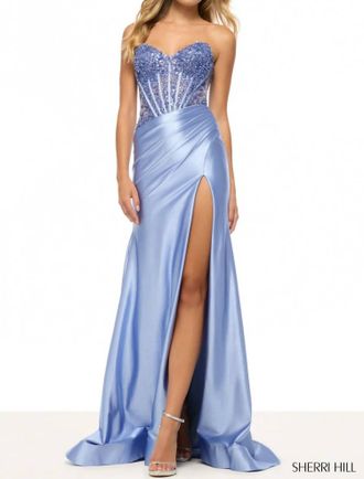 Sherri Hill Strapless Fitted Gown In Periwinkle