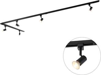 QAZQA Moderno Sistema De Riel Moderno Con 5 Focos Monof&aacute;sicos Negros - Jeany Aluminio /acero Alargada Adecuado Para Led Max. 5 X 50 Watt - Qazqa