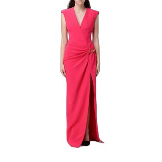 Balmain Vestido Largo de Crep&eacute; con Detalle de Joya - Dresses - Mujer - Rosa - S