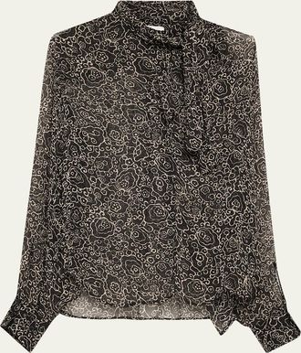 Isabel Marant Leona Printed Tie-Neck Blouse