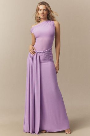 Misha Collection Sisal One-Shoulder Twist Mesh Maxi Dress