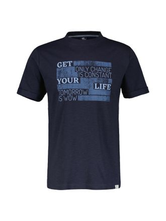 Lerros T-Shirt LERROS T-Shirt mit modischem Print, Herren, Gr. S, blau (classic navy), 100% Baumwolle, Rundhals, Shirts T-Shirt