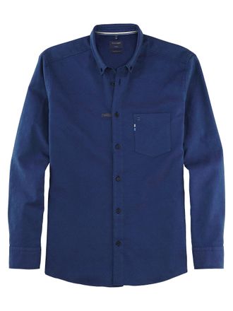 Olymp Mens Casual Shirt Long Sleeve Casual Twill, Regular Fit, Button-Down Collar, Marine 18, XL
