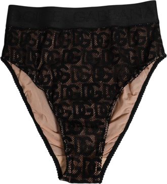 Dolce & Gabbana Womens Black Dg Logo Lace High Brief Panty Underwear Cotton Clothing