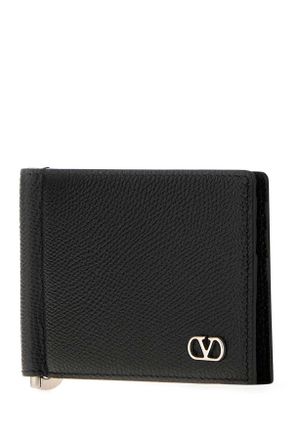 Valentino Garavani Mens Black Leather Card Holder Wallet