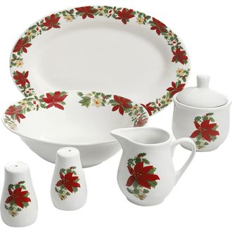 Gibson Home Perfect for Holidays Poinsettia 7 Piece Porcelain Serving Set in Red at Nordstrom