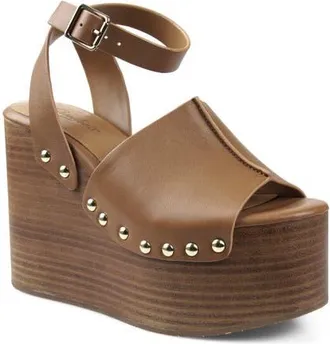 Candie's Jackson Ankle Strap Platform Wedge Sandal in Tanlt at Nordstrom, Size 10