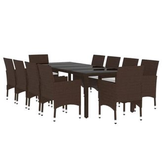 Berkfield Home Elegant 11 Piece Garden Dining Set Poly Rattan Brown