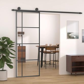 Berkfield Home Sliding Door ESG Glass & Aluminium 76x205 cm Black