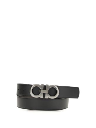 Ferragamo Mens Belt Double Black Leather Calf