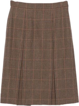 Saint Laurent Rok met Prins van Wales-ruit - Dames - Midirokken - Beige - S - Wol - Rokken