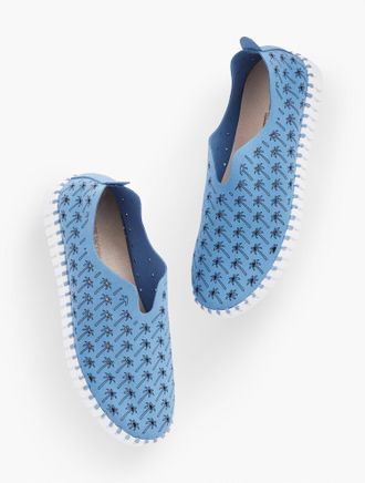 Ilse Jacobsen Tulip Slip-On Flats - Palm Trees - Light Regatta - 9M Talbots