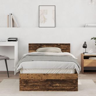 Berkfield Home Bed Frame with Headboard Old Wood 100 x 200 cm Solid Pine wood in Brown
