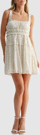 All in Favor Shirred Fit and Flare Minidress in Cream Brown Dot at Nordstrom, Size X-Large