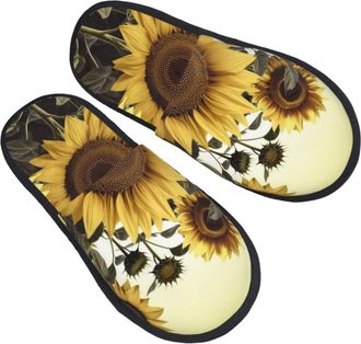 Generic Shoes Yellow Sunflower Flower Lightweight Slippers Warm Cotton Slippers For Christmas Winter Hotel M