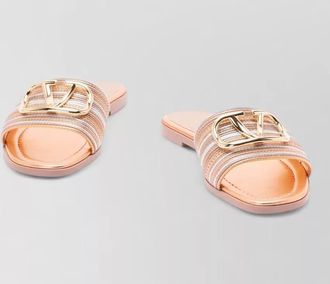 Valentino shearling logo-stripe slides
