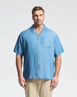 Psycho Bunny Mens Big And Tall Kervin Lightweight Denim Woven Shirt 423 DENIM BLUE / 1XLT