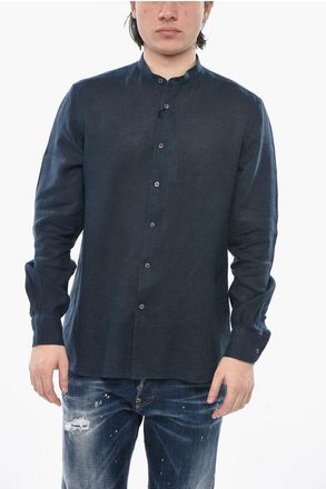 Corneliani CIRCLE Solid Linen Shirt with Korean Collar size 39