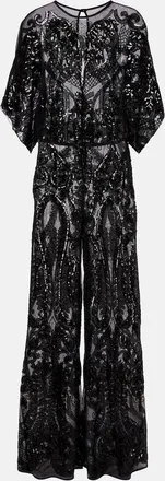 Norma Kamali Obie sequined semi-sheer mesh jumpsuit