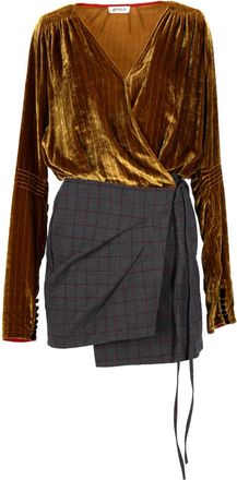 The Attico Alexa Dress in Yellow and Grey Cotton