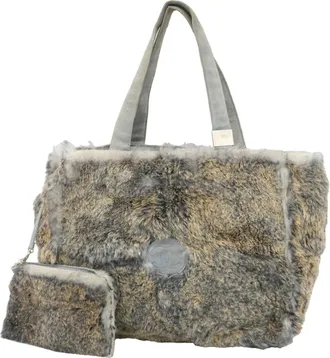 Chanel Brown Light Blue Fur Tote Bag (Pre-Owned)