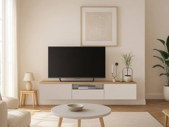 Vente-Unique Floating TV Unit With 3 Doors & 1 Niche - Beige & Natural - LOTULA