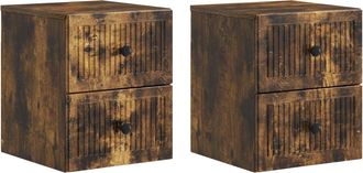 vidaXL Mesita De Noche De Pared 2 Uds. Roble Ahumado 33 X 34,5 X 40 Cm Vidaxl