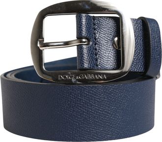 Dolce & Gabbana Men Blue Classic Leather Metal Buckle Mens Belt