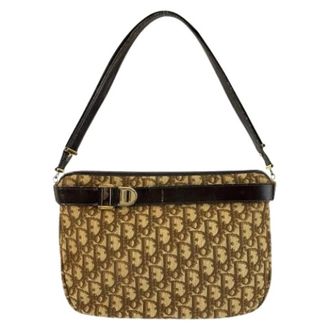 Dior Pre-owned Shoulder Bags, female, Beige, Size: ONE SIZE Pre-owned Trotter Canvas Leather Shoulder Bag