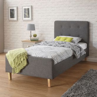 Home Source Industries Ashbourne Bed Padded Headboard Fabric Upholstery Sturdy Wooden Frame in Grey | Size: Single