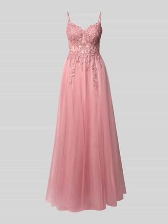 Luxuar Fashion Maxikleid mit Spitze und Gehschlitz in Altrosa, Gr&ouml;&szlig;e 32