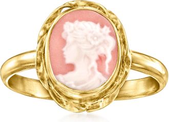 Ross-Simons Italian Pink Porcelain Cameo Ring in 18kt Gold Over Sterling