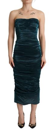Dolce & Gabbana Turquoise Bustier Bodice Draped Midi Womens Dress