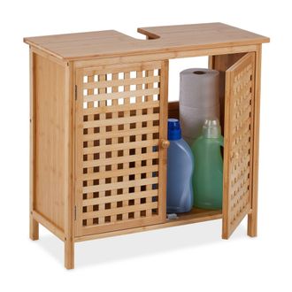 Relaxdays Relaxdays - Mueble De Ba&ntilde;o Bajo Lavabo, Armario Pila Hueco Para Sif&oacute;n, Puertas Estilo Rejilla Bamb&uacute;, 61x66x30 Cm, Natural