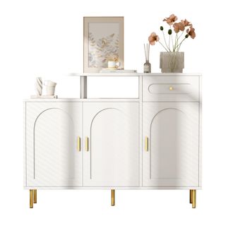 STILVORA Aparador Zapatero Con 3 Puertas Y 1 Caj&oacute;n, Tiradores De Metal, Sobre Patas De Metal, En Tablero De Part&iacute;culas, 120&times;35&times;92 Cm, Blanco