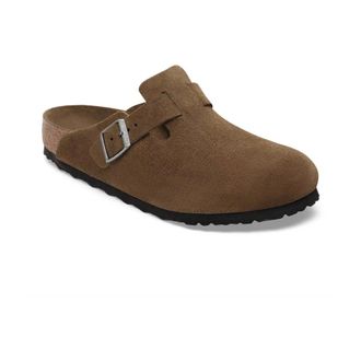 Birkenstock Mules, male, Brown, Size: 10 US Boston Soft Footbed Suede Leather Regular Fit