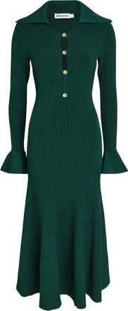 Self Portrait Ribbed Knit Midi Dress - Green - S (UK8-10 / S)