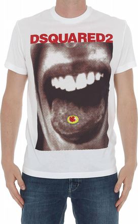 Dsquared2 Mens Mouth Print Graphic Cotton T-Shirt In White