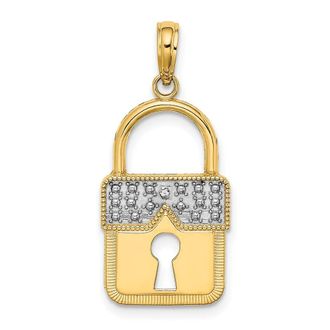 Diamond2Deal 14k Yellow Gold Rhodium Lock Charm
