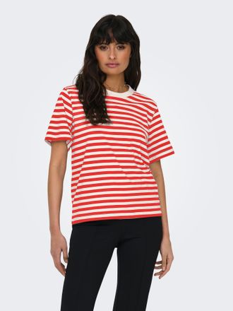 Only Kurzarmshirt ONLY ONLLIVINA S/S STRIPE TEE JRS NOOS, Damen, Gr. XL (42), rosa (bonbon stripes:wei&szlig; stripes), Single Jersey, Obermaterial: 100% Baumwol