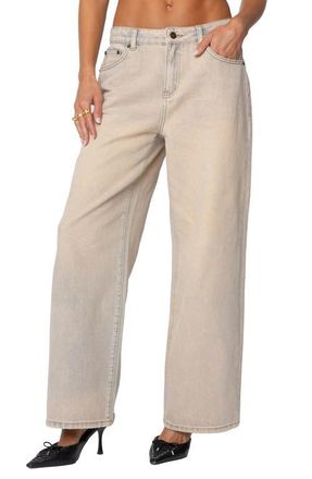 Edikted Dusty Low Rise Wide Leg Jeans in Beige at Nordstrom, Size X-Large
