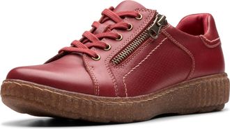 Clarks Womens Caroline Janna Sneaker, Red Leather, 5.5