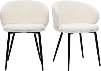 Miliboo Miliboo - Set De 2 Sillas De Dise&ntilde;o De Tela Efecto Borreguillo Color Crudo Y Metal Negro Rosalie