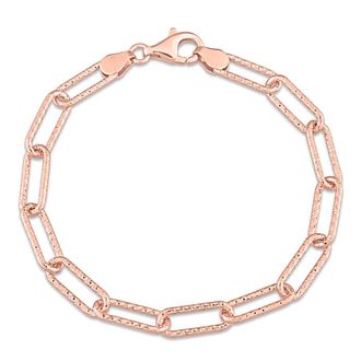 Amour 6mm Fancy Cut Oval Link Bracelet In Rose Plated Sterling Silver, 7.5 In