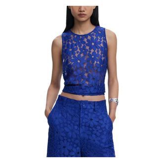 Desigual Sleeveless Tops, female, Blue, Size: L Round-neck Tank Top