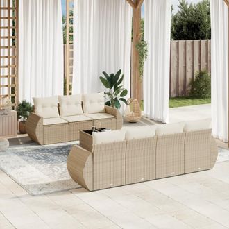 vidaXL Vidaxl - Juego De Sof&aacute;s De Jard&iacute;n Con Cojines Beige 8 Pzas Rat&aacute;n Pe