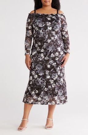 Marina Rossini Floral Lace Midi Dress in Black/White at Nordstrom Rack, Size 1X