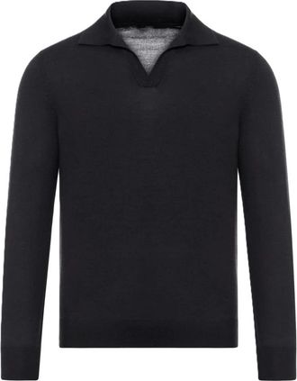 Paolo Fiorillo Polo Skipper in Merinos - Heren - V-hals truien - Zwart - 2XL - Wol - Truien & Vesten